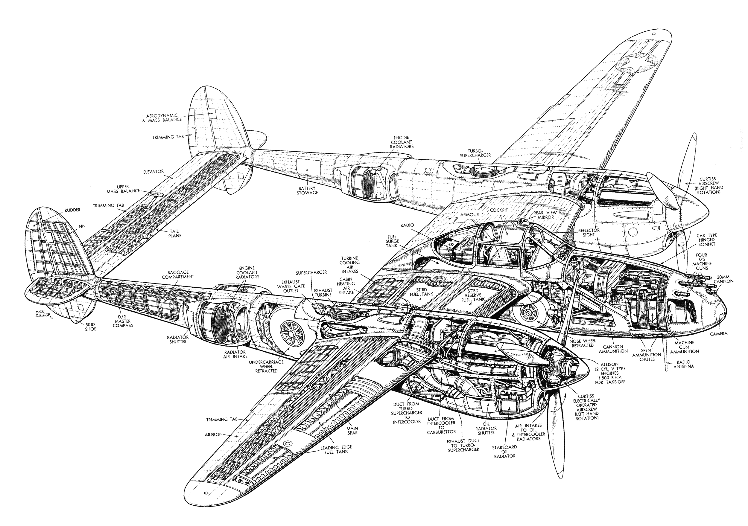 Lockheed P-38 Lightning cutaway