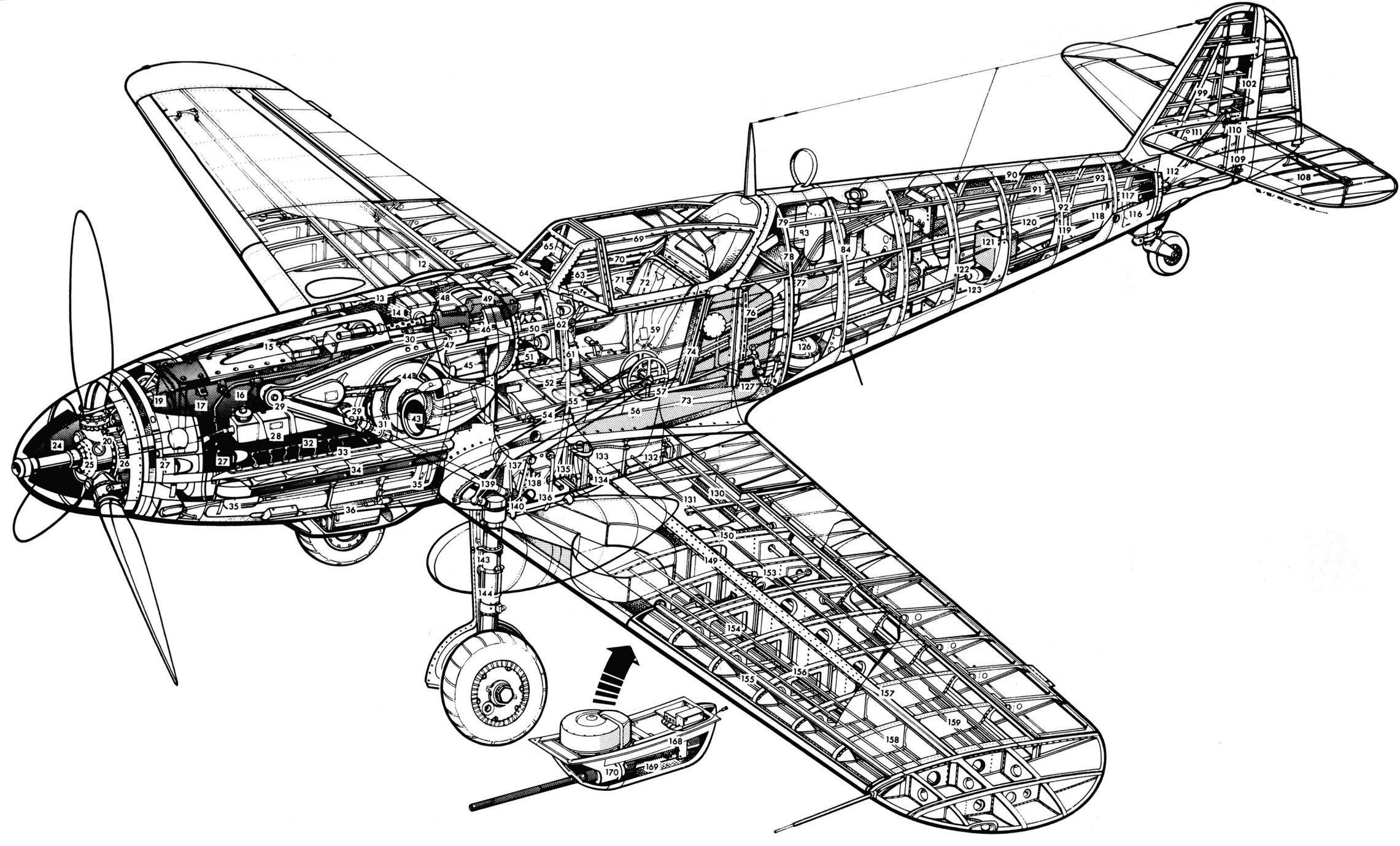 Messerschmitt Bf 109 Cutaway Drawing in High quality