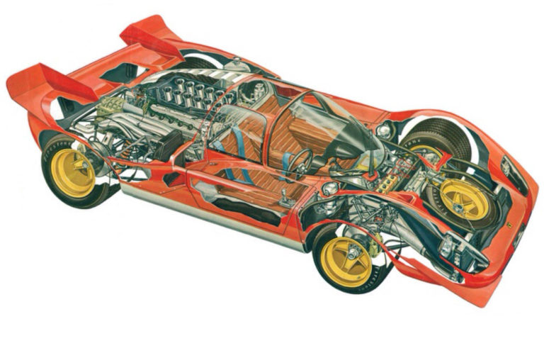 Ferrari 512 Cutaway Drawing in High quality
