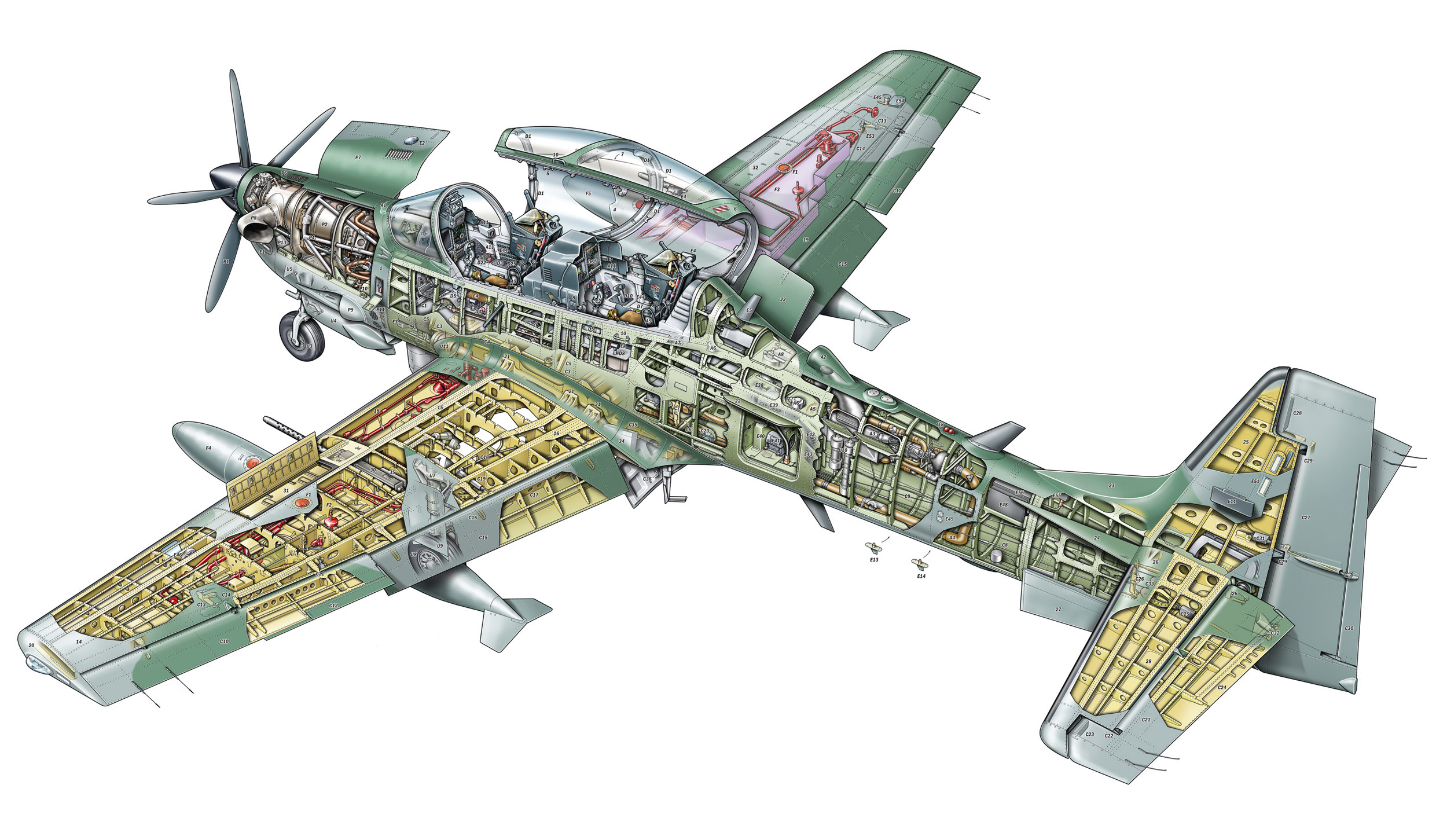 Embraer Emb 314 Super Tucano Cutaway Drawing In High Quality