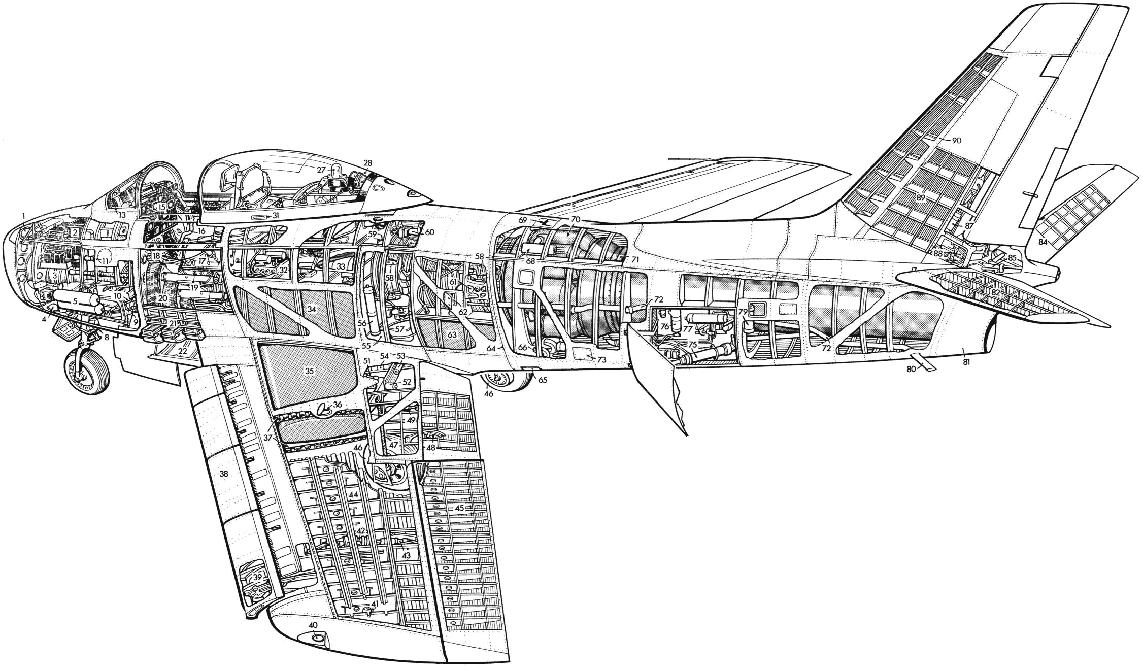 North American F-86 Sabre Cutaway Drawing in High quality.