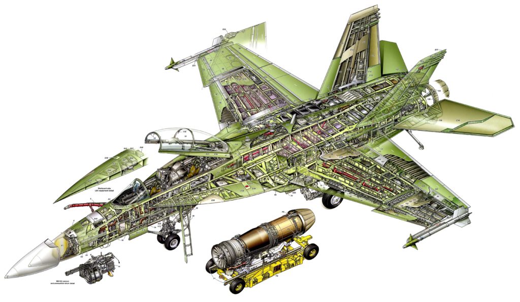 Boeing F/A-18E/F Super Hornet Cutaway Drawing in High quality