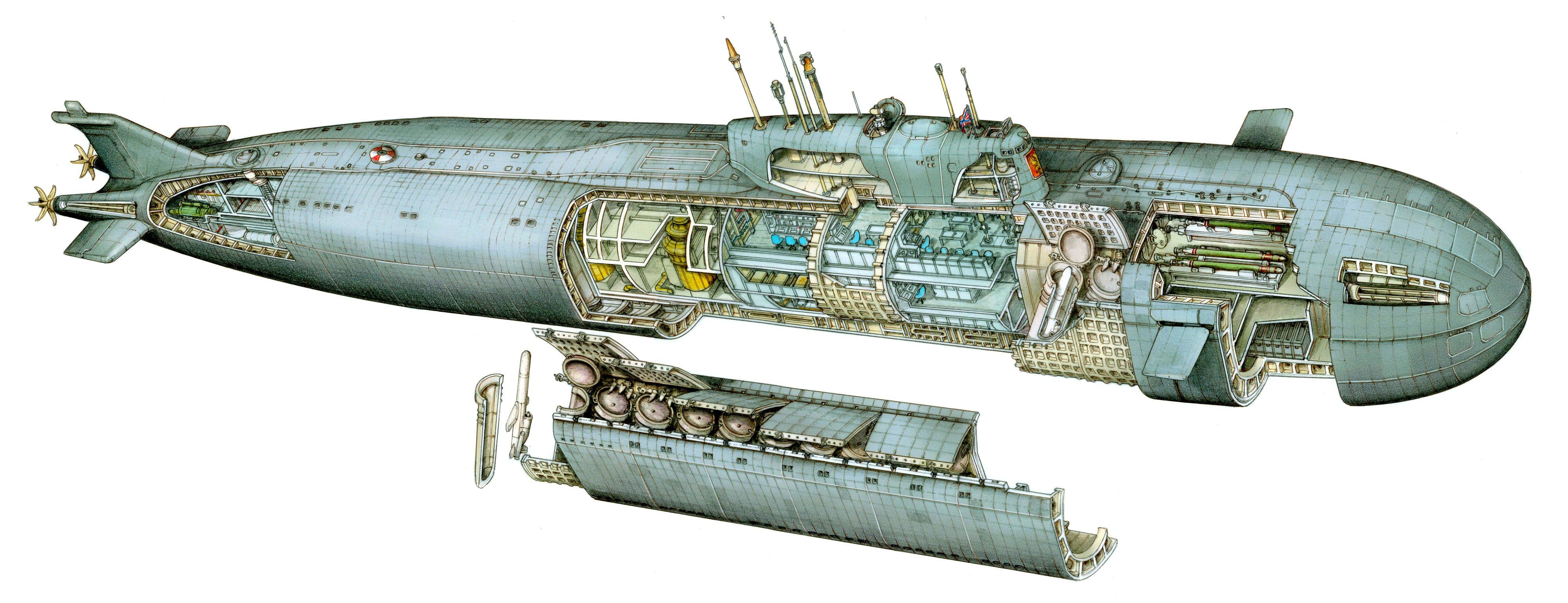 Russian submarine Kursk K141 Cutaway Drawing in High quality