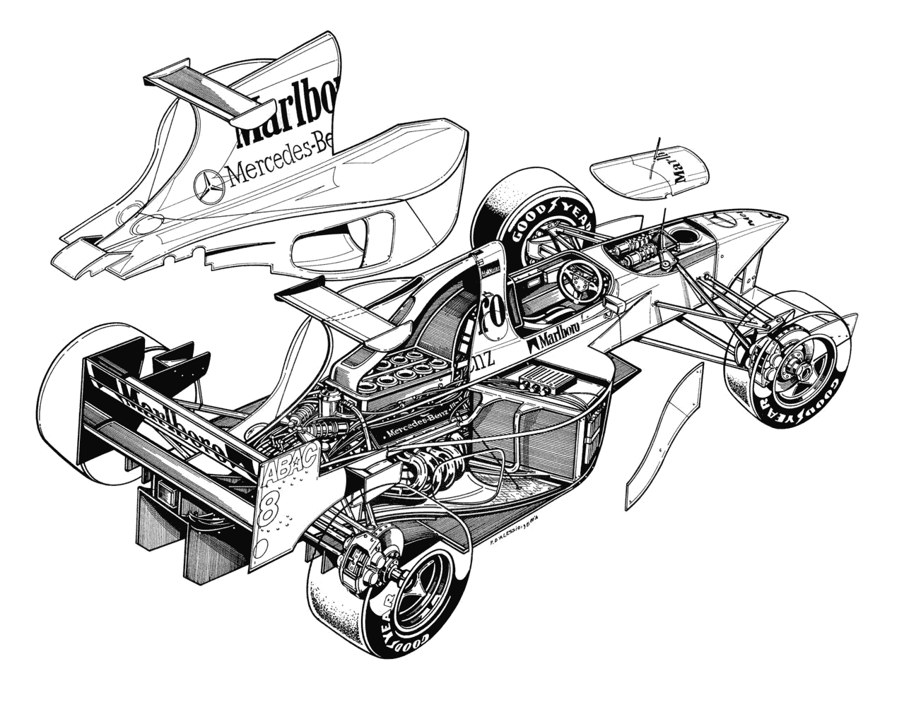 McLaren MP4/10 Cutaway Drawing in High quality