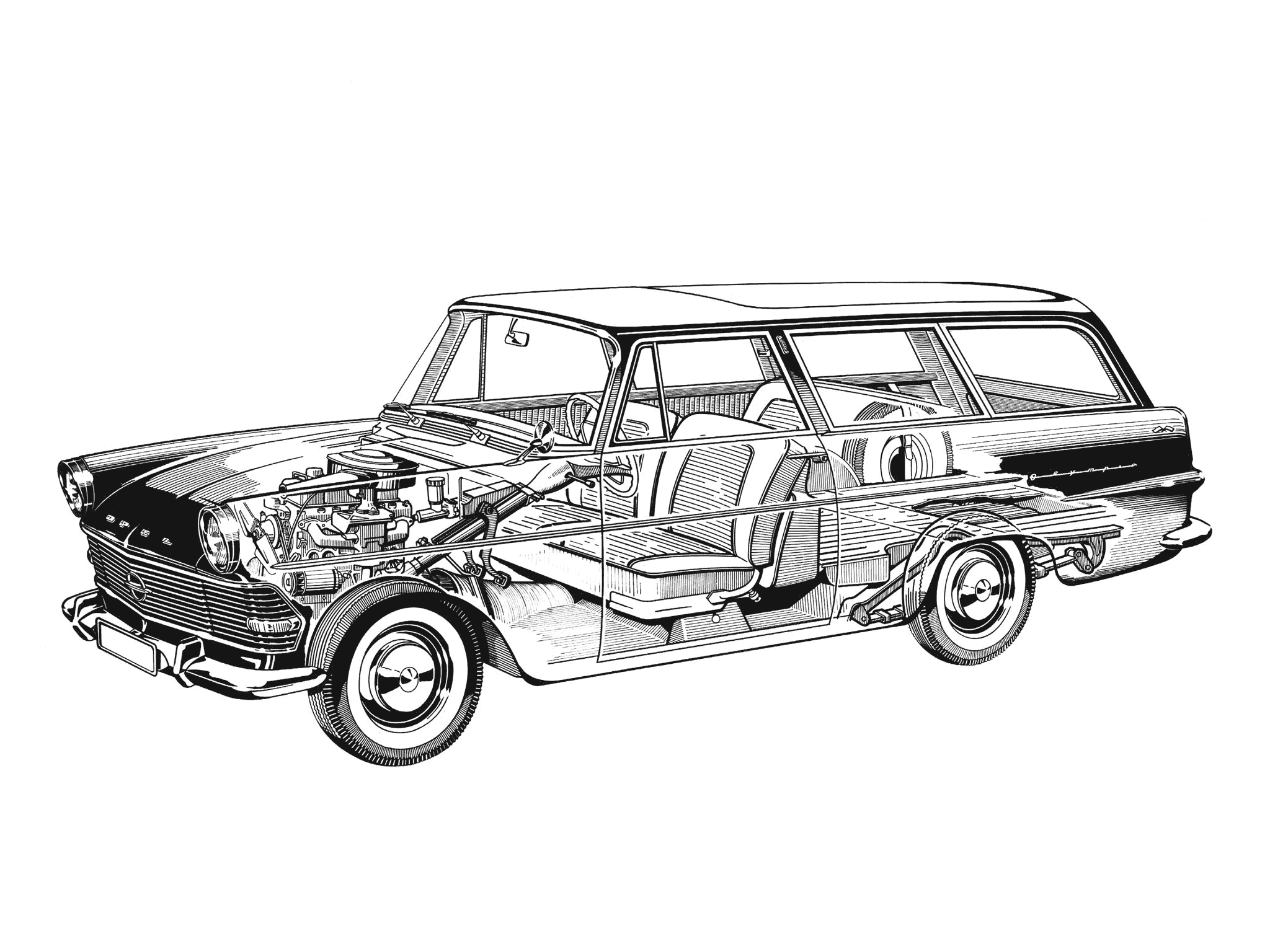 Opel Rekord Caravan cutaway drawing