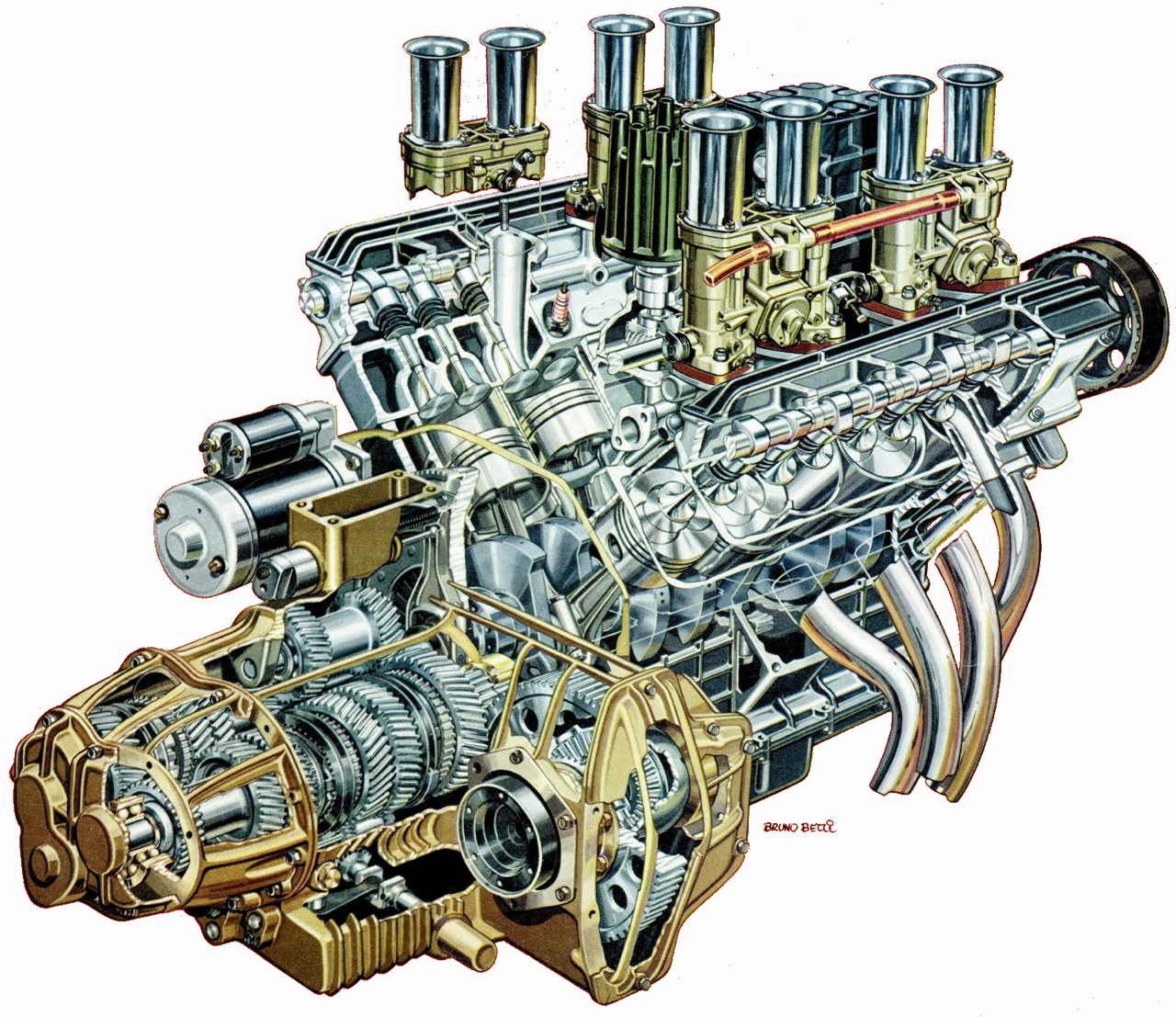 V8 engine Cutaway Drawing in High quality