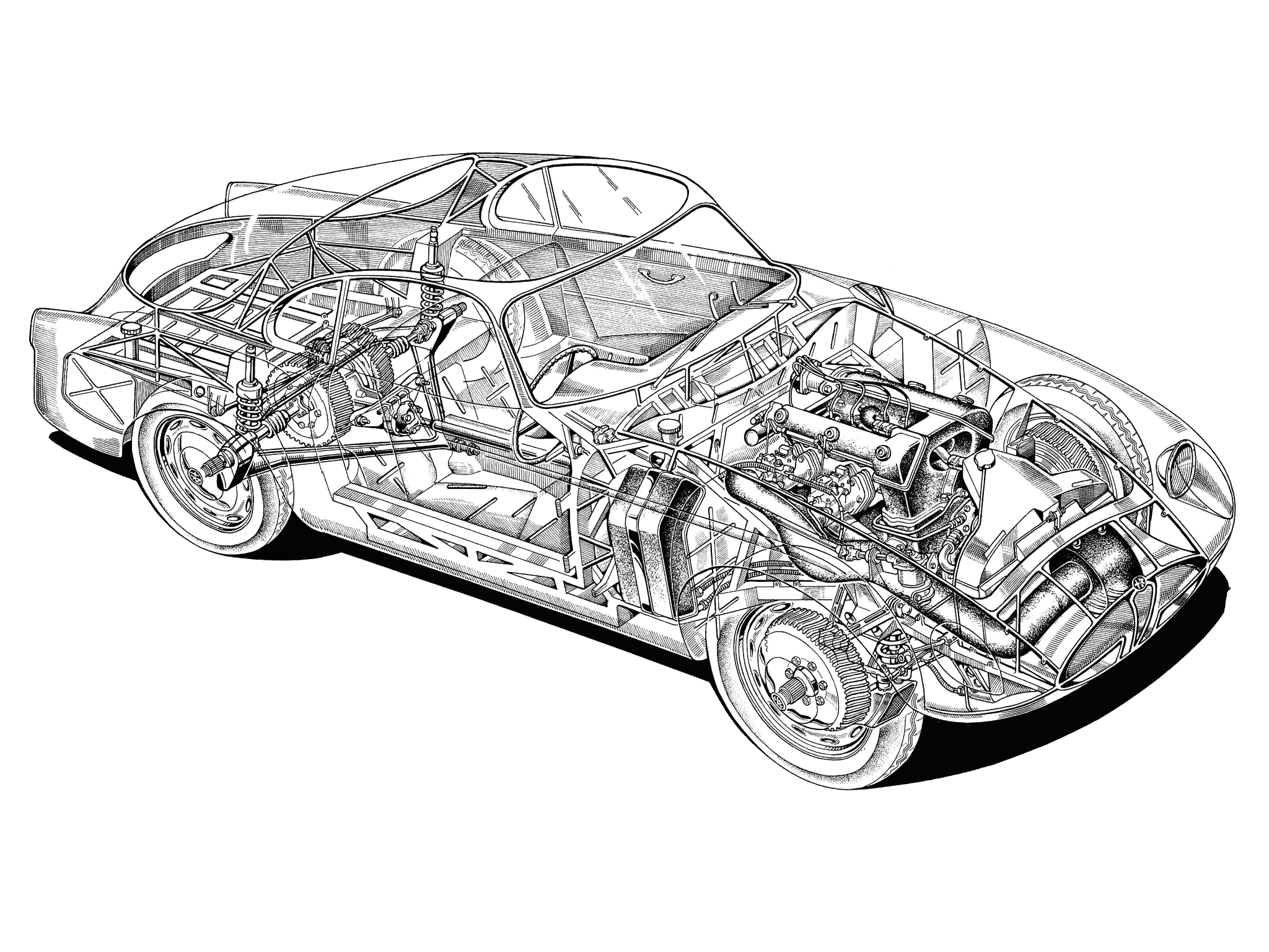 Alfa Romeo 2000 Sportiva cutaway drawing