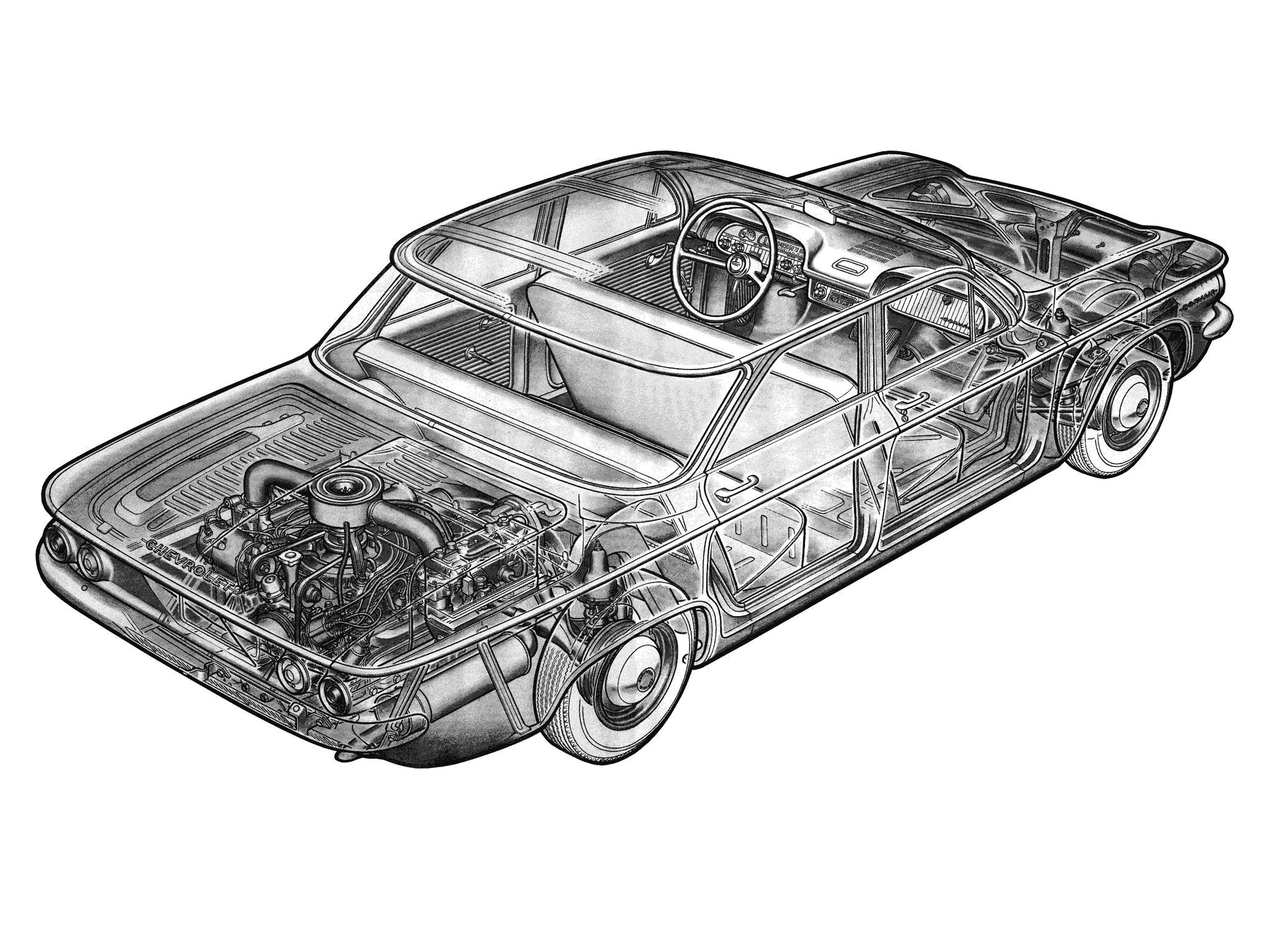 Chevrolet Corvair cutaway drawing