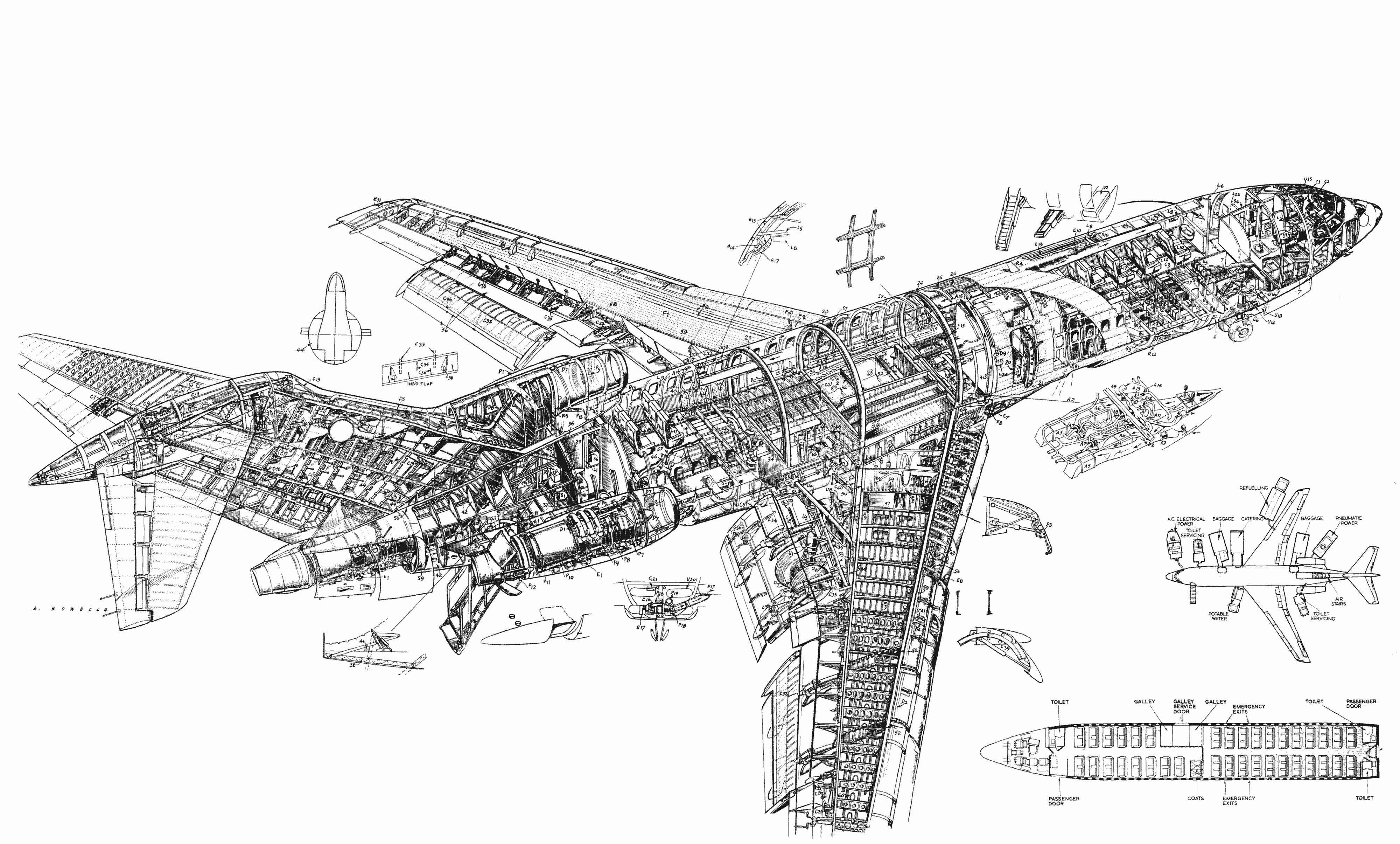 Boeing 727 Cutaway Drawing In High Quality