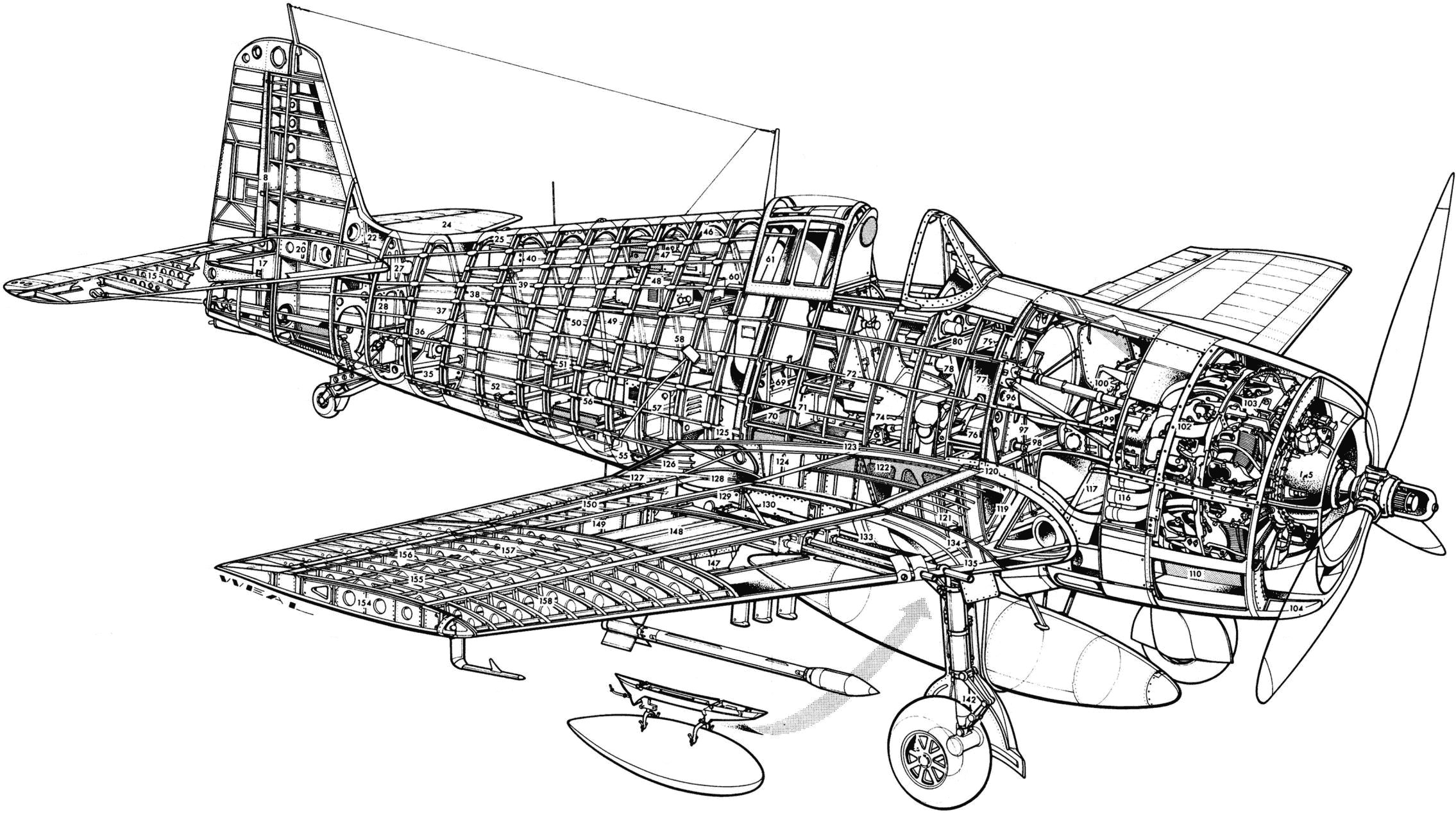 Grumman F6F Hellcat cutaway drawing