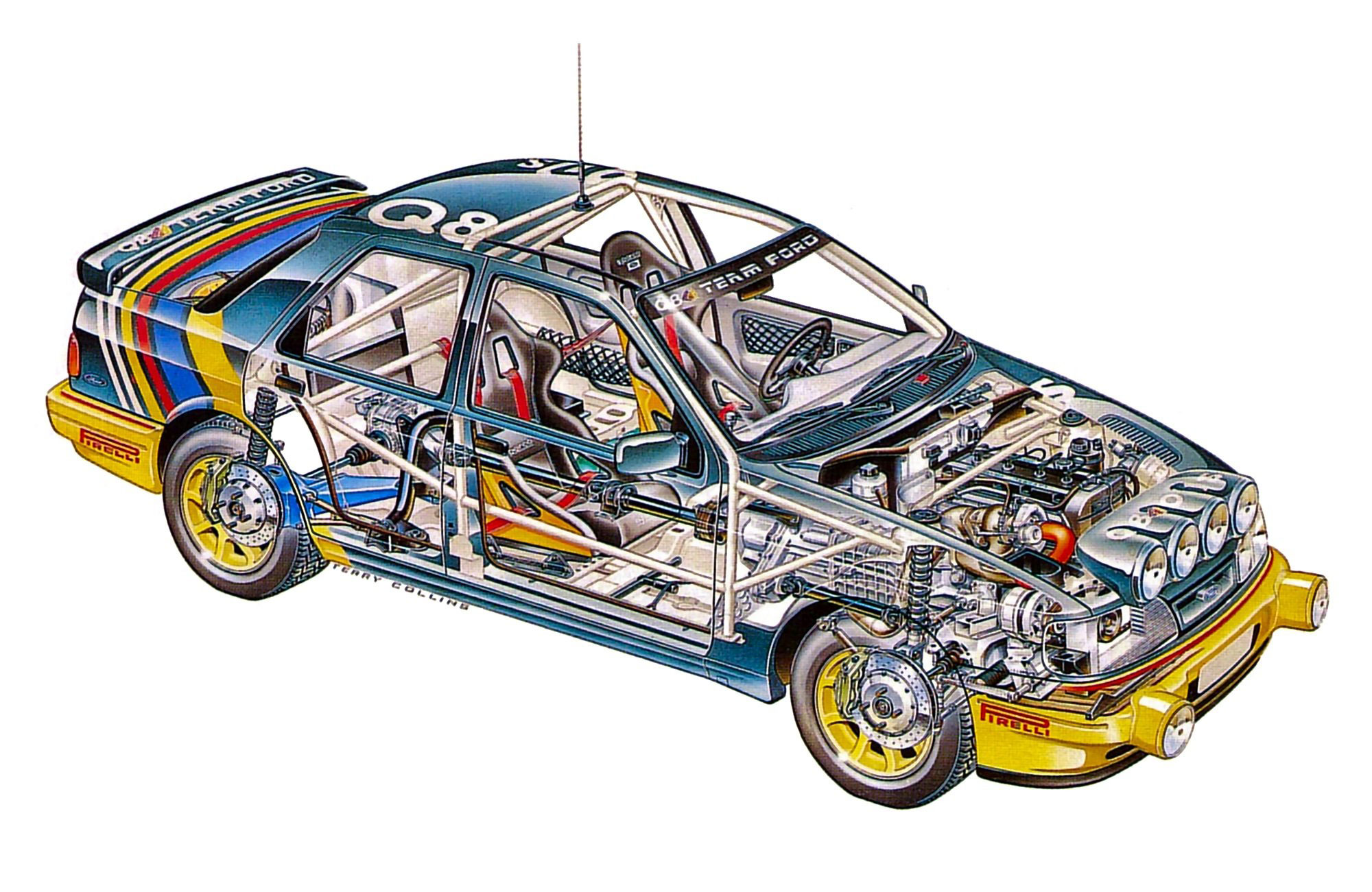 Ford Sierra Cosworth cars rally cutaway drawing