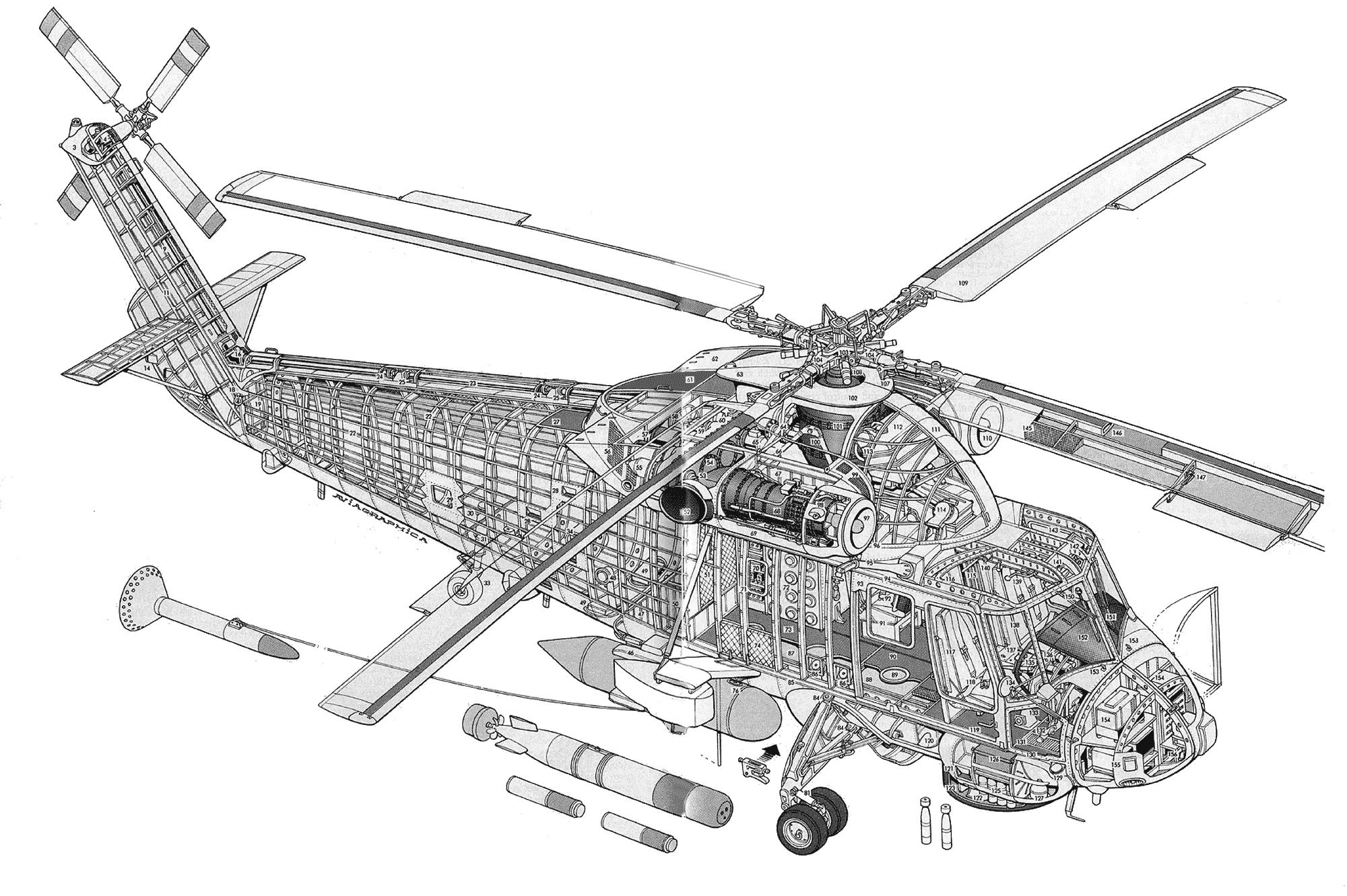 Kaman SH-2 Seasprite cutaway drawing
