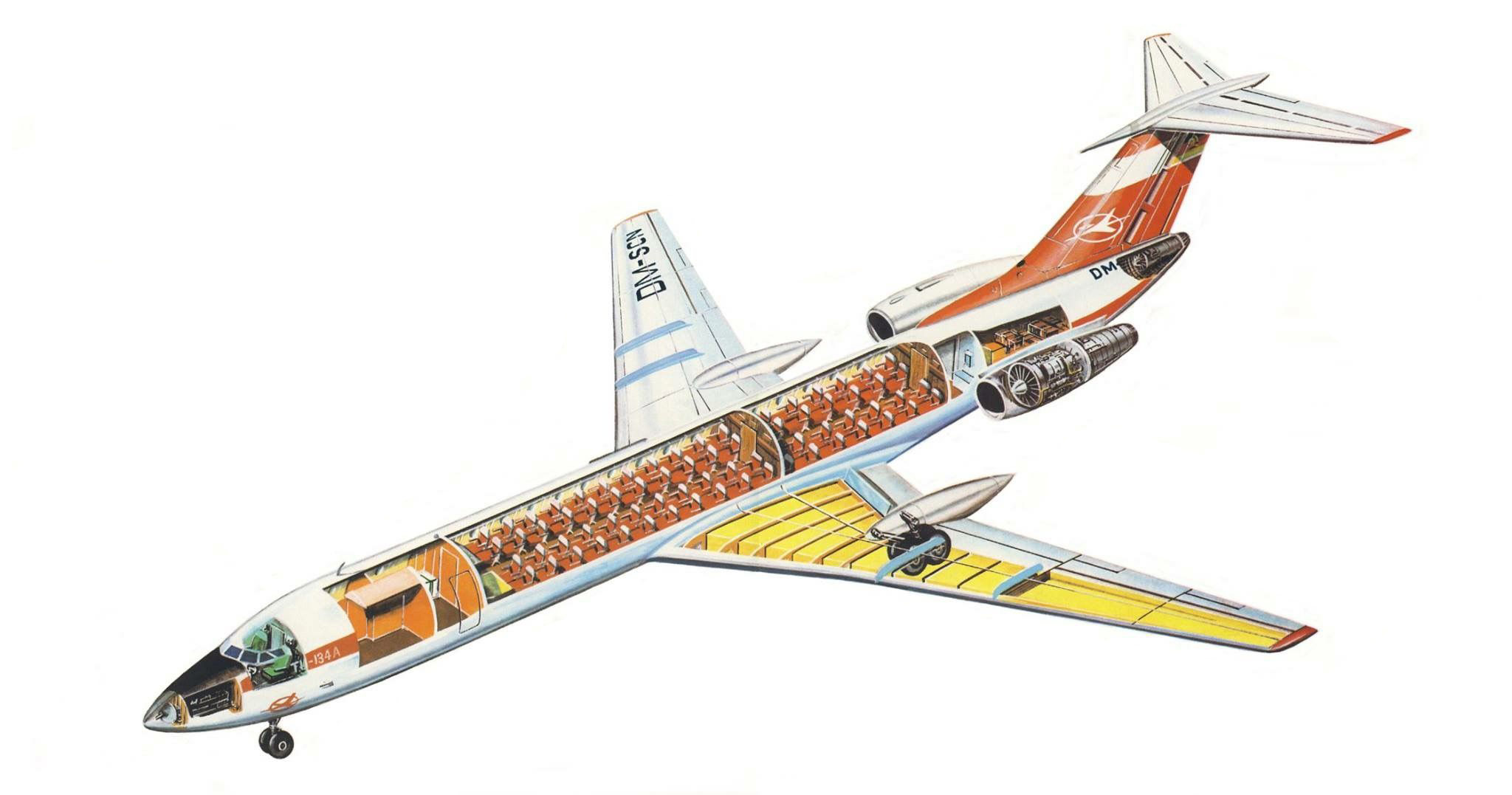 Tupolev Tu-134 cutaway drawing