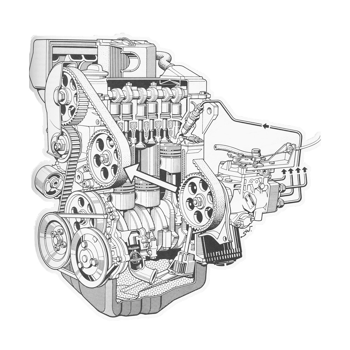 Vintage Diesel Truck Engine Cutaway Drawing in High quality