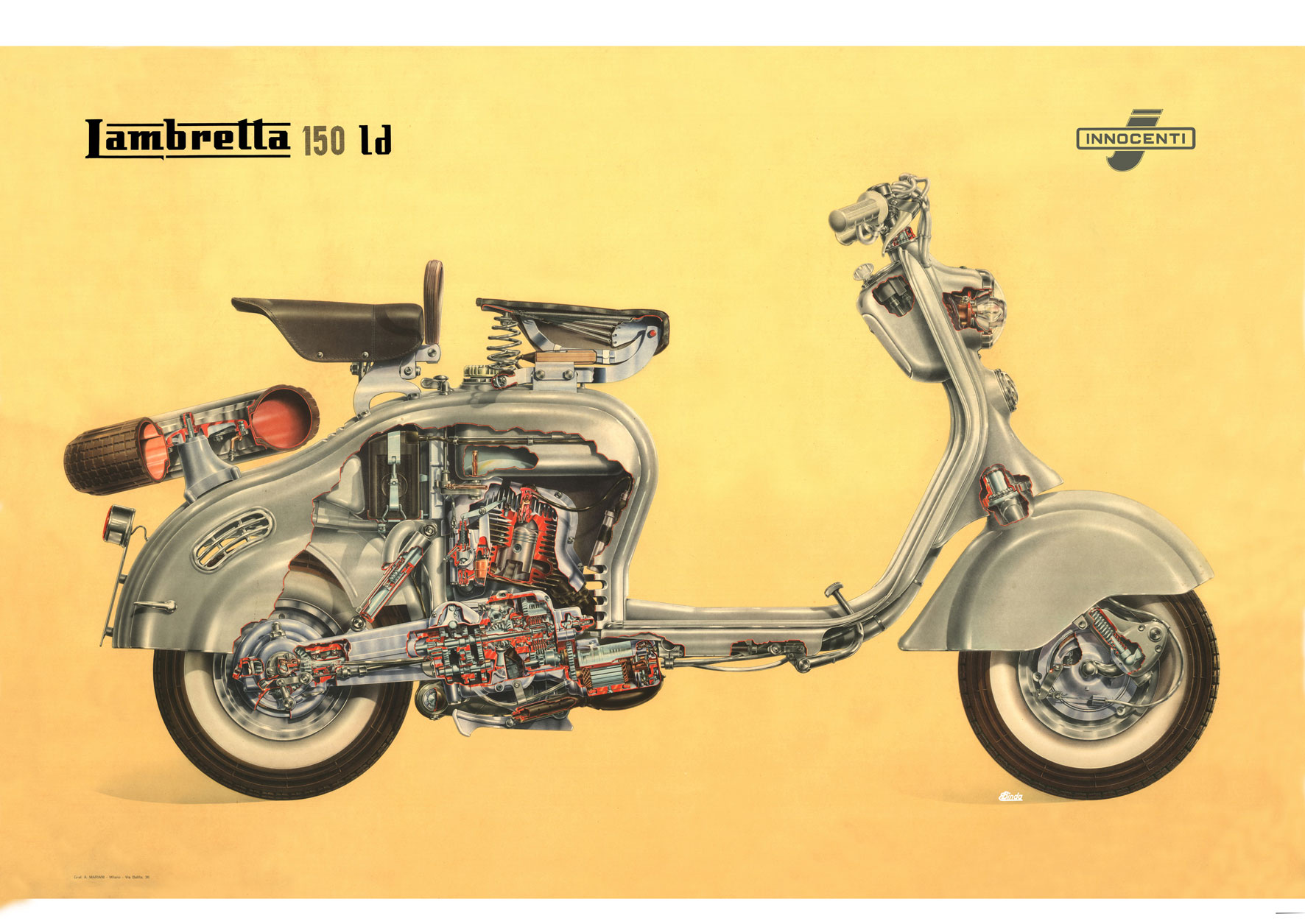 Lambretta LD 150 scooter cutaway drawing