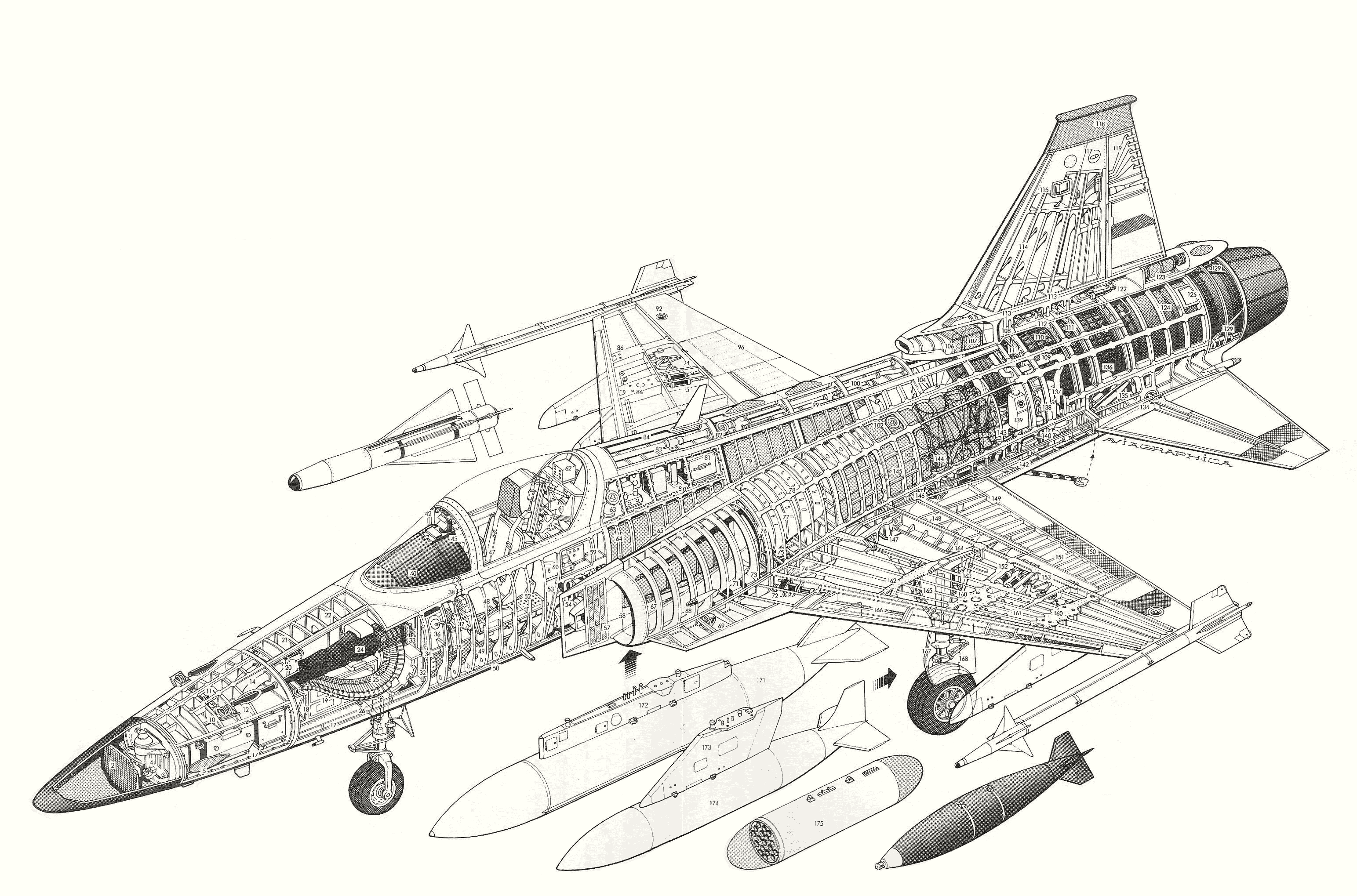 Northrop F-20 Tigershark cutaway drawing