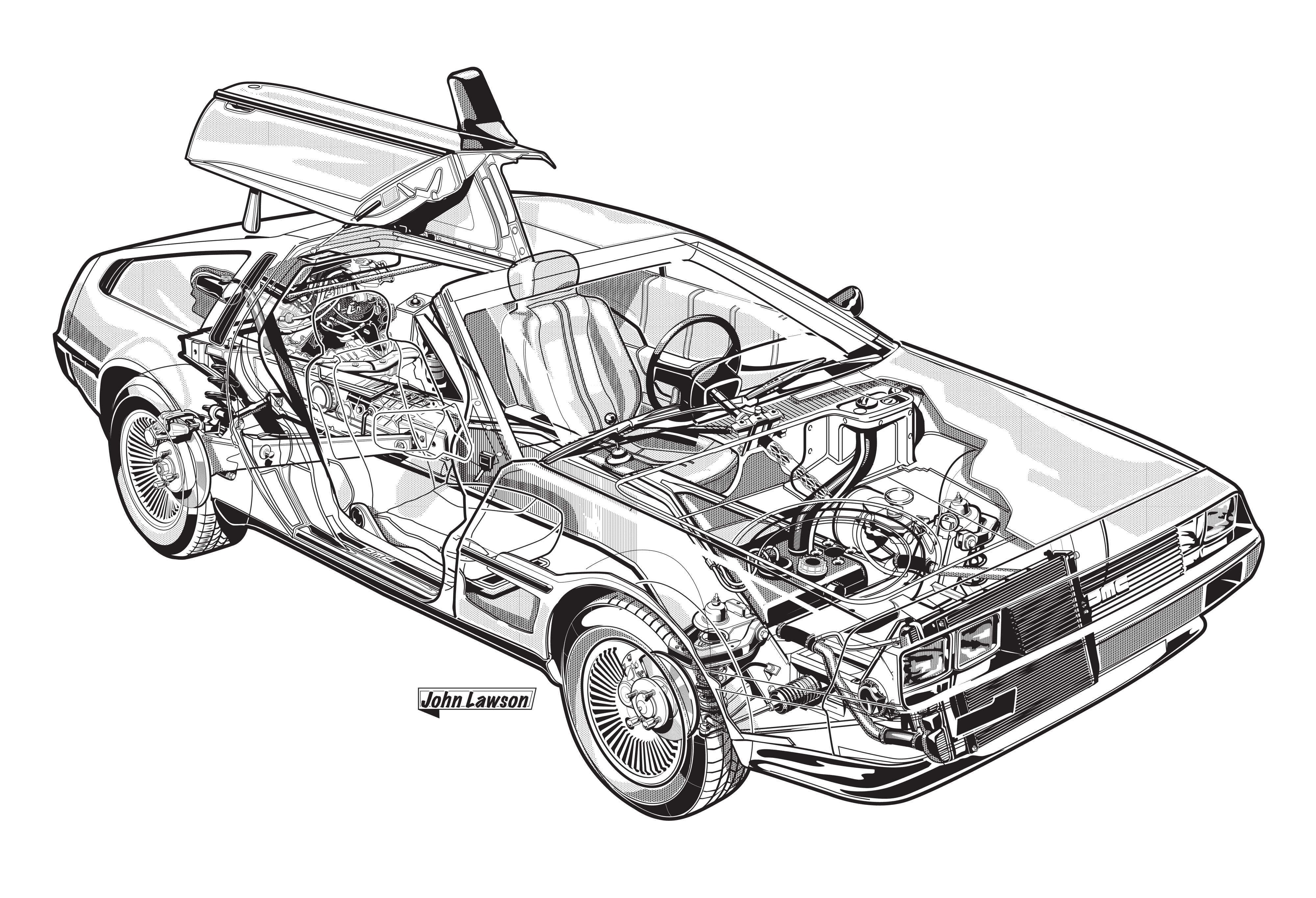 DeLorean DMC-12 cutaway drawing