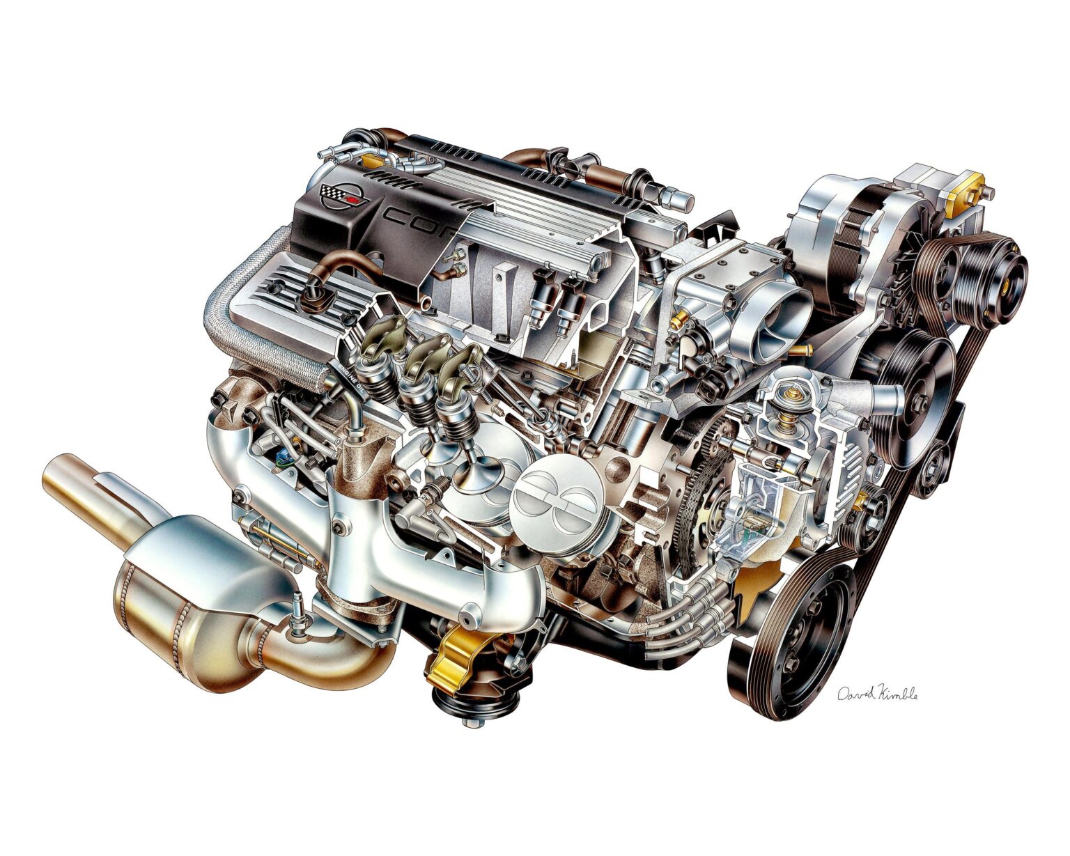 Chevrolet LT1 5.7 Engine Cutaway Drawing in High quality