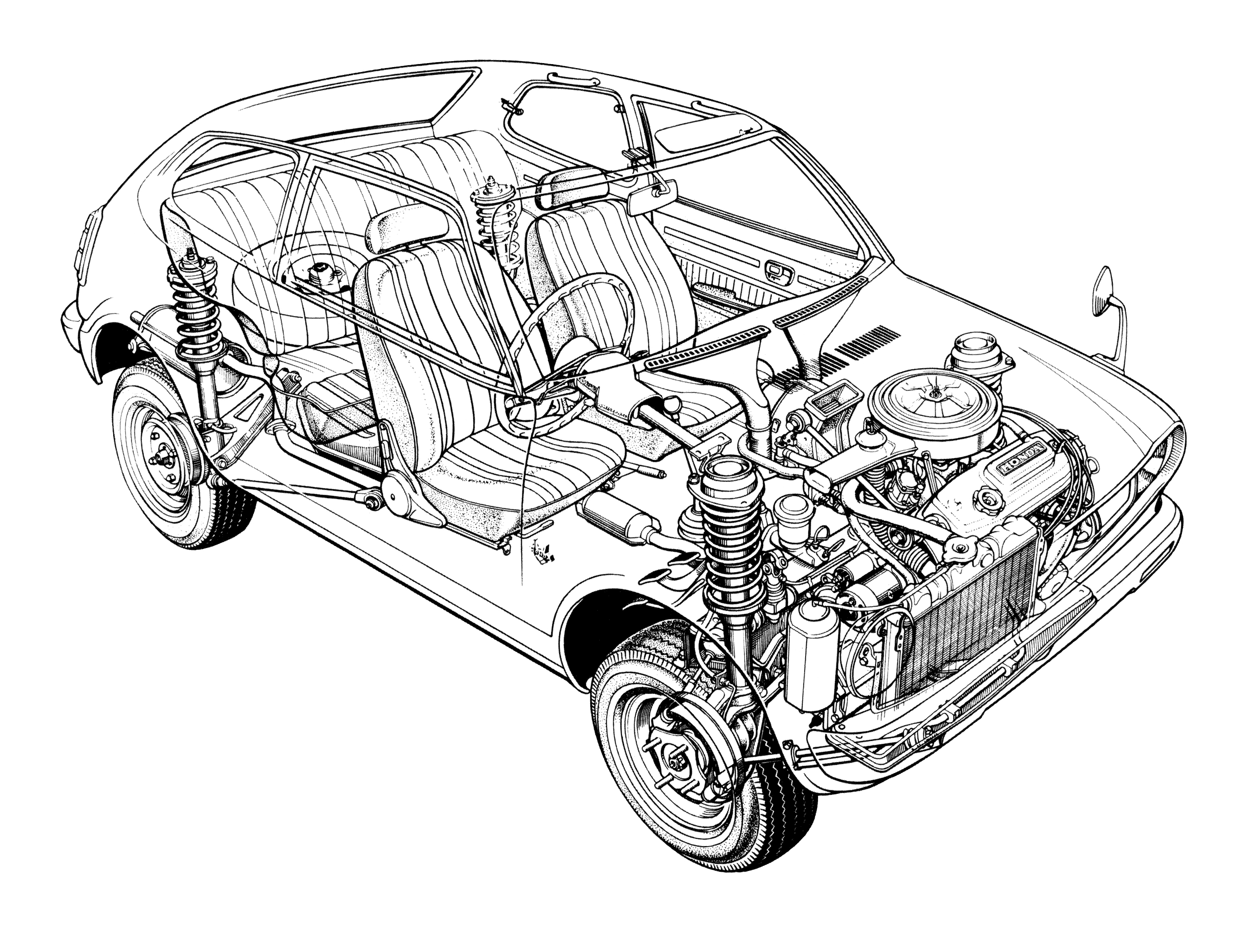 Honda Civic 1972 cutaway drawing