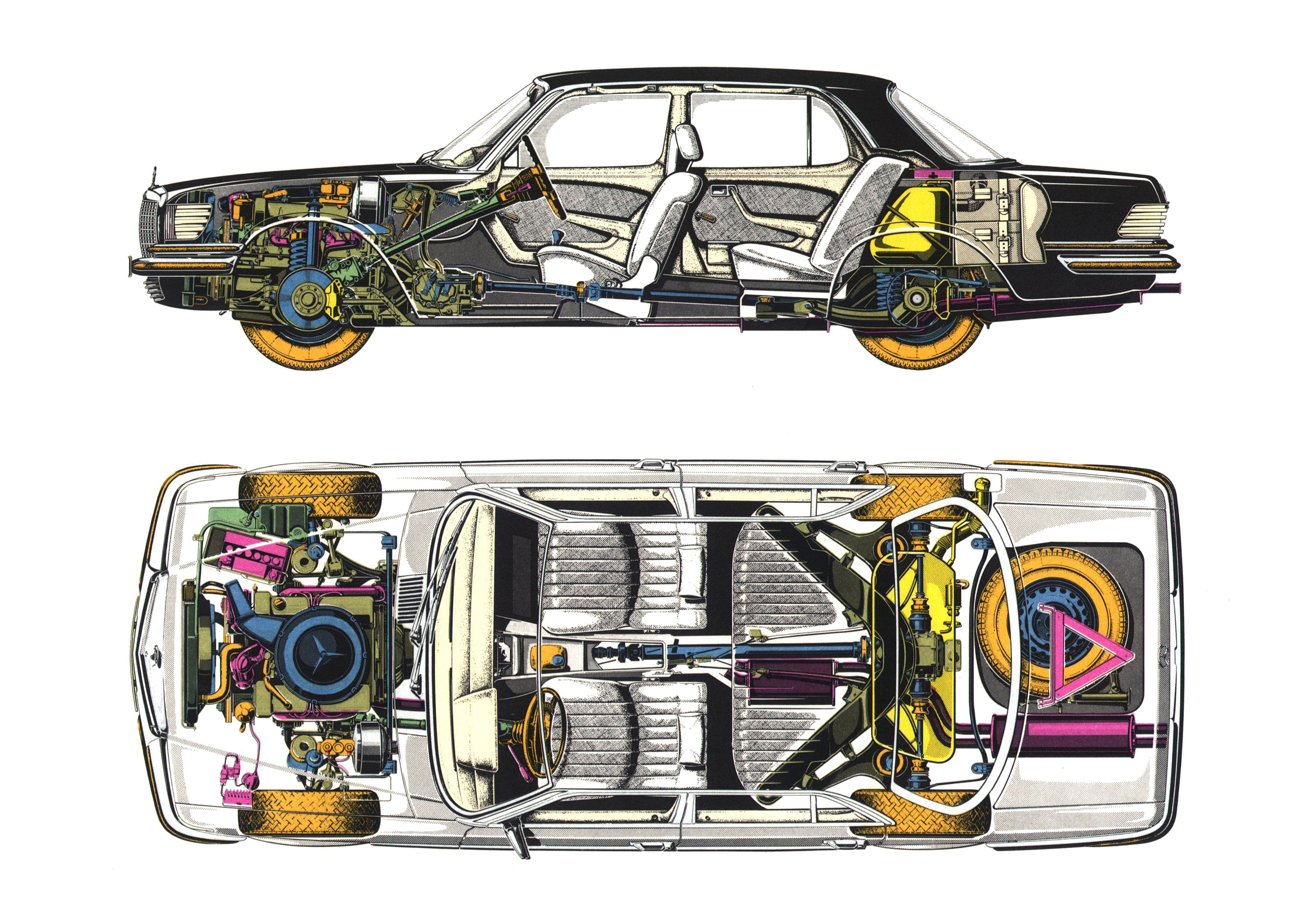 Mercedes-Benz W116 350 SE cutaway drawing