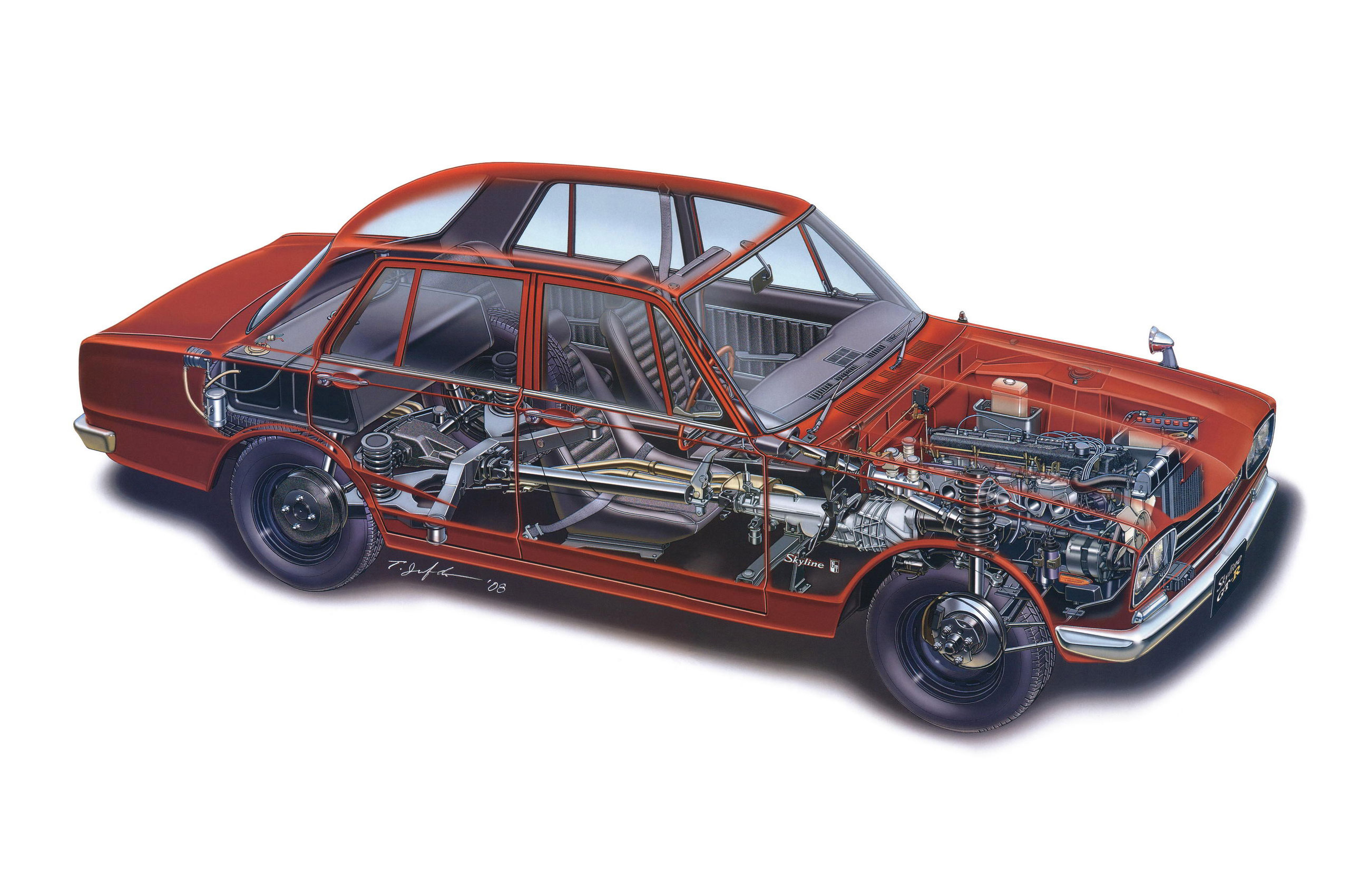Nissan Skyline 2000 GT-R cutaway drawing