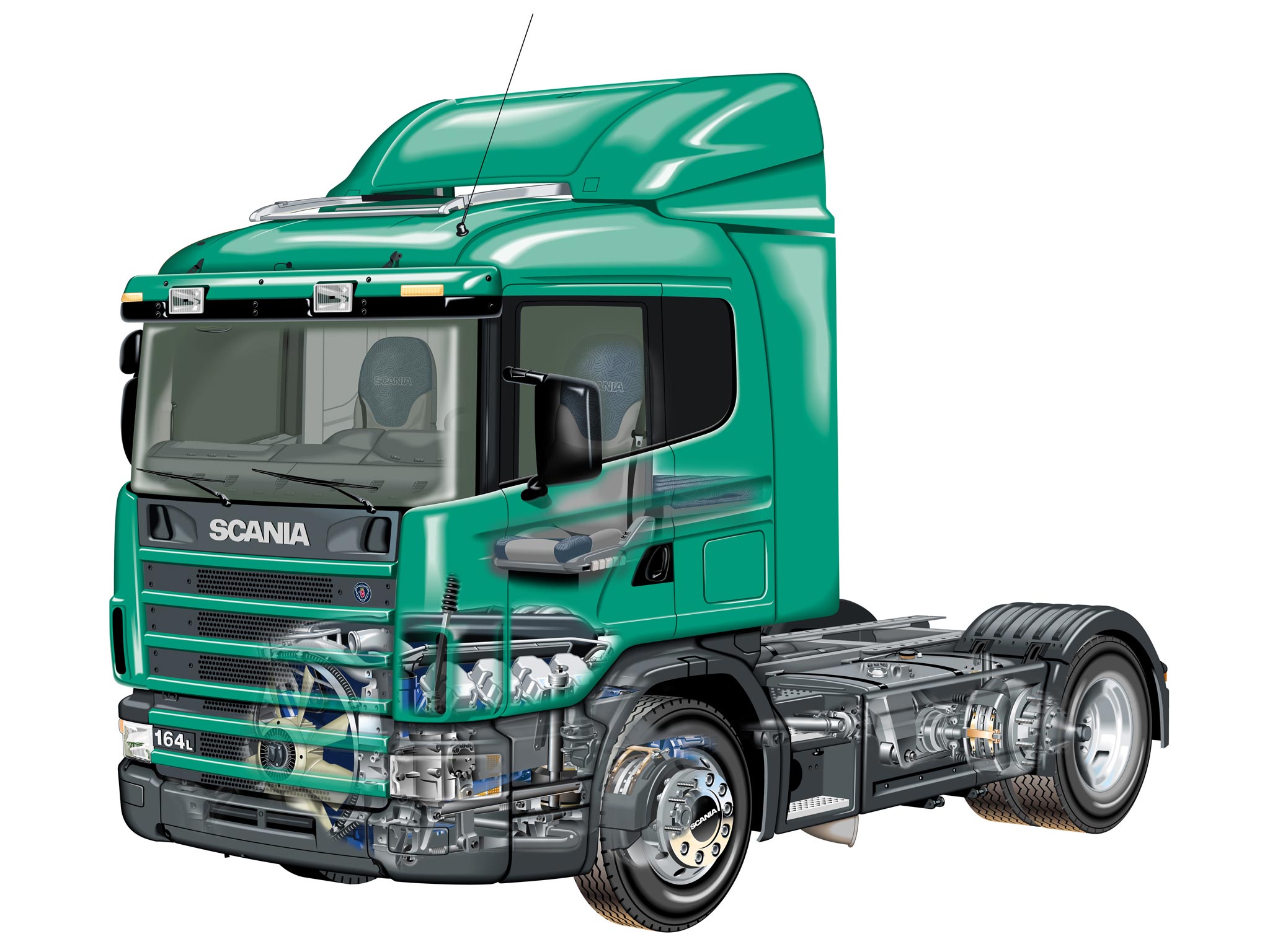 Scania R164L tractor truck cutaway drawing