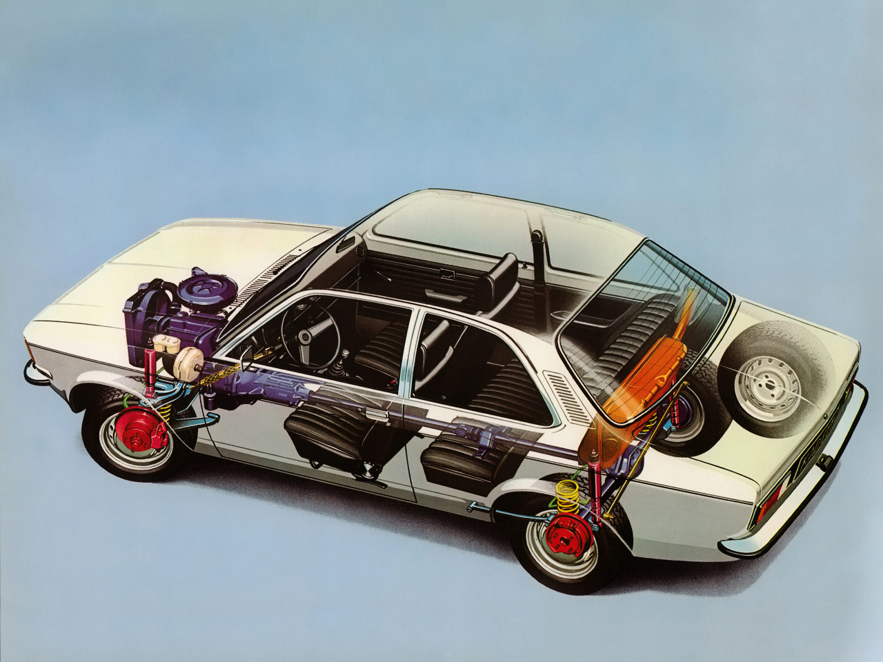 Opel Kadett sedan 1977 cutaway drawing