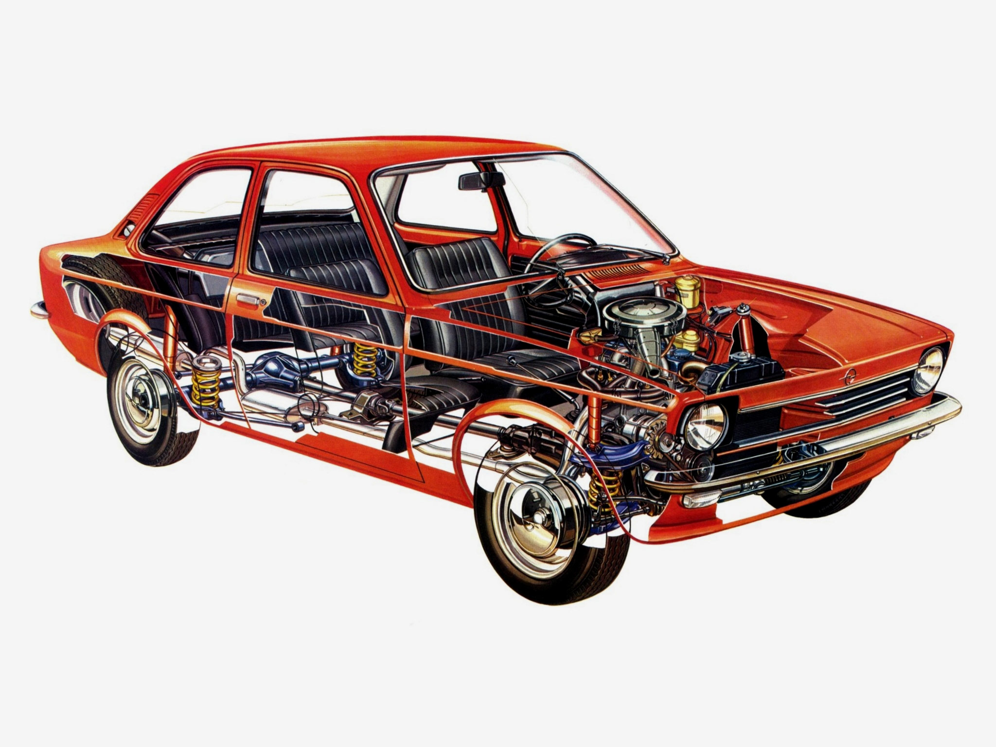 Opel Kadett sedan 1973 cutaway drawing